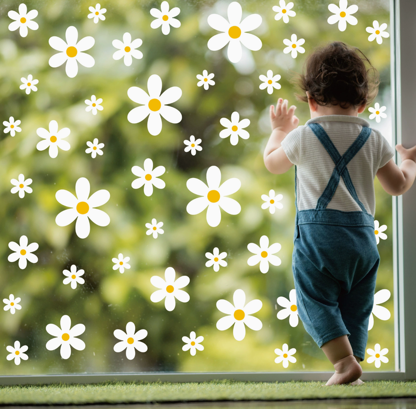Statische Raamsticker Daisy Bloemen – Herbruikbare Madeliefjes Sticker voor Kinderkamer & Speelruimte