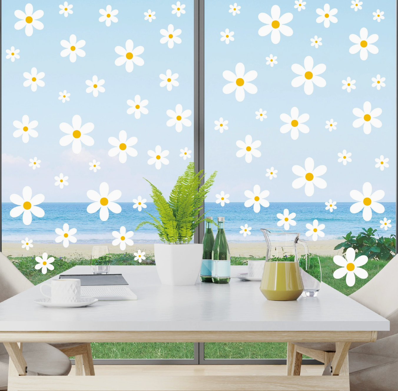 Statische Raamsticker Daisy Bloemen – Herbruikbare Madeliefjes Sticker voor Kinderkamer & Speelruimte