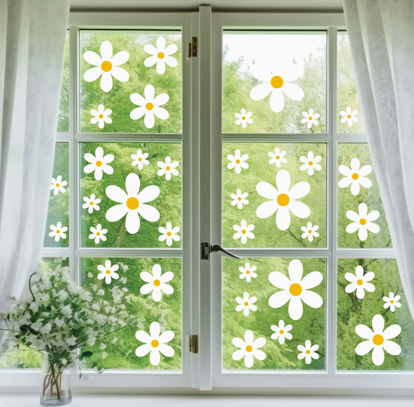 Statische Raamsticker Daisy Bloemen – Herbruikbare Madeliefjes Sticker voor Kinderkamer & Speelruimte