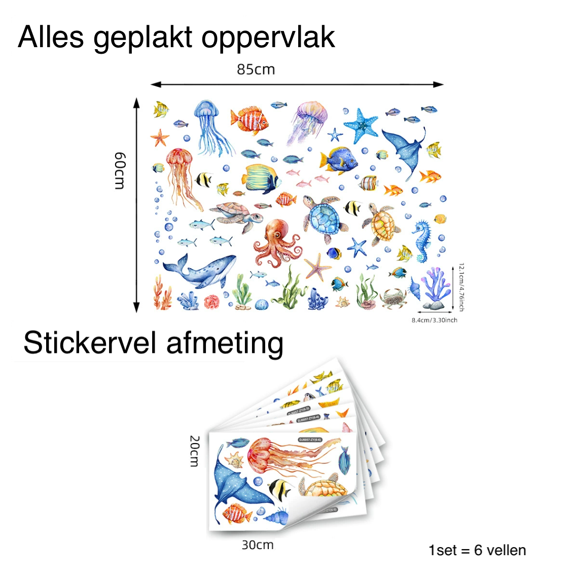 Statische raamstickers onderwaterwereld set met vissen, inktvissen en koraal