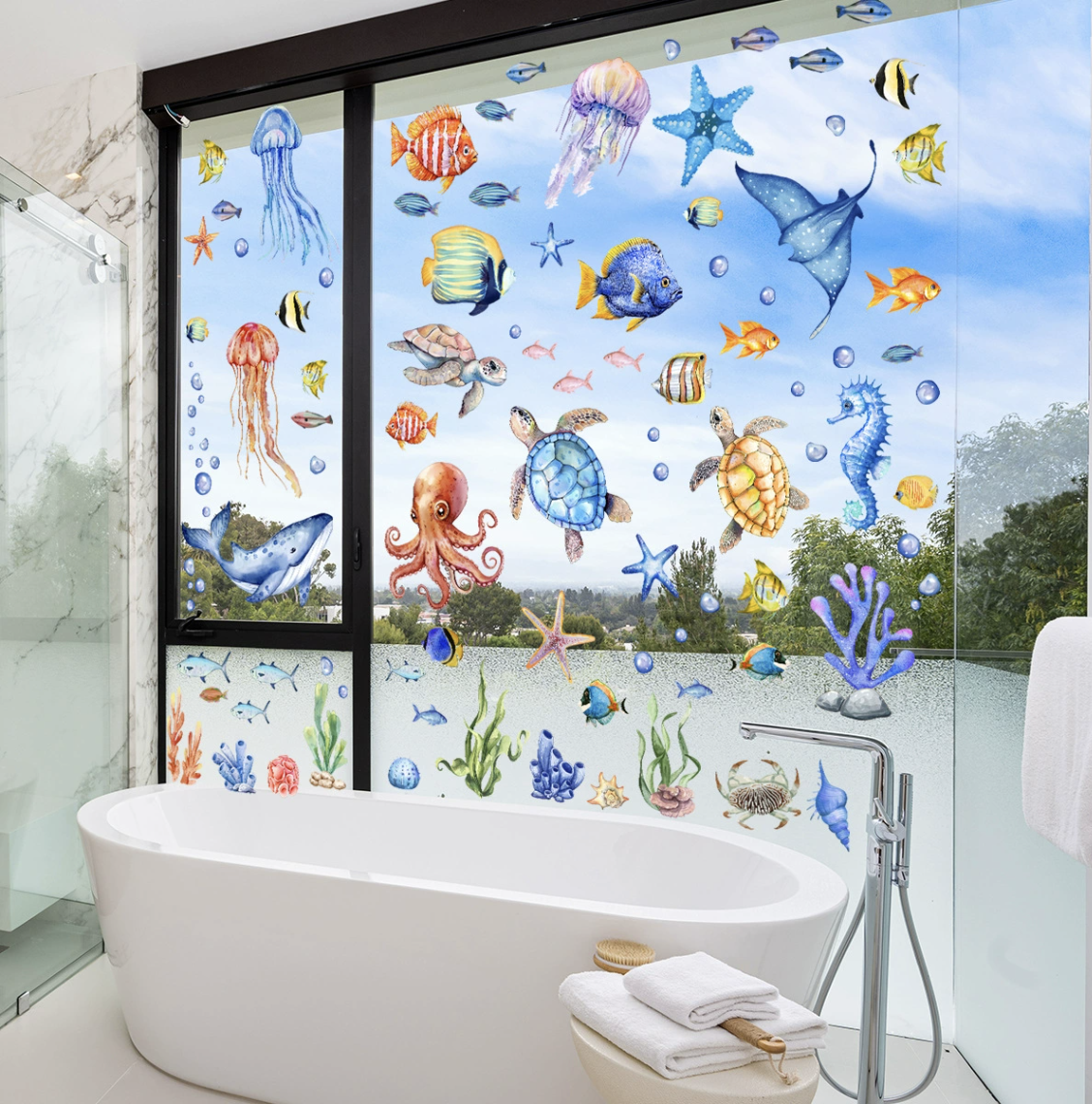 Statische Onderwaterwereld Raamstickers Set
