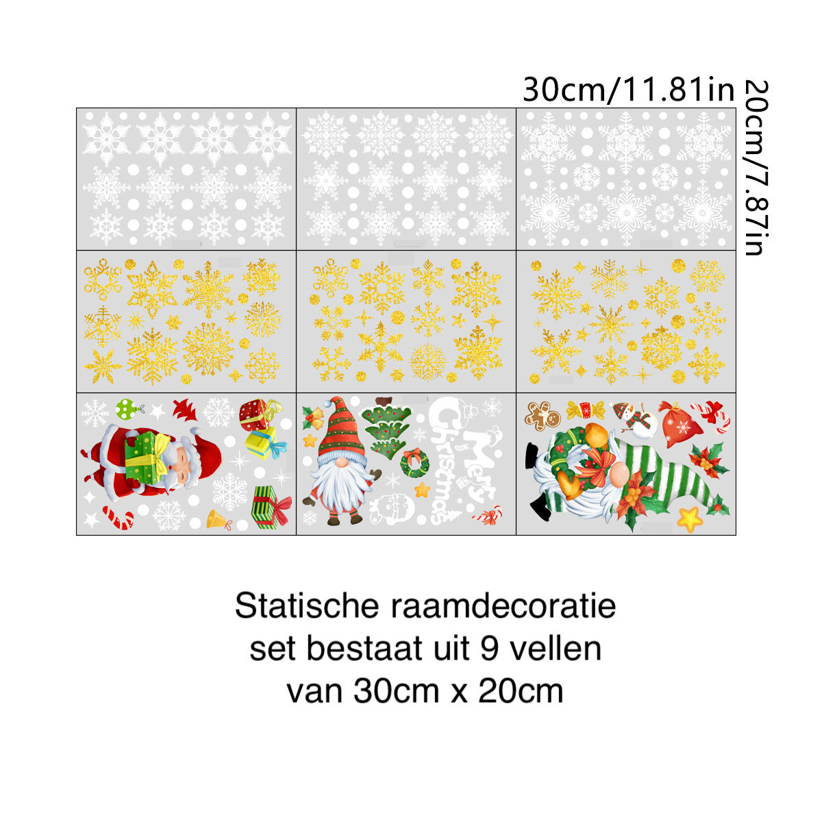 Statische raamdecoratie kerst thema 9 vellen