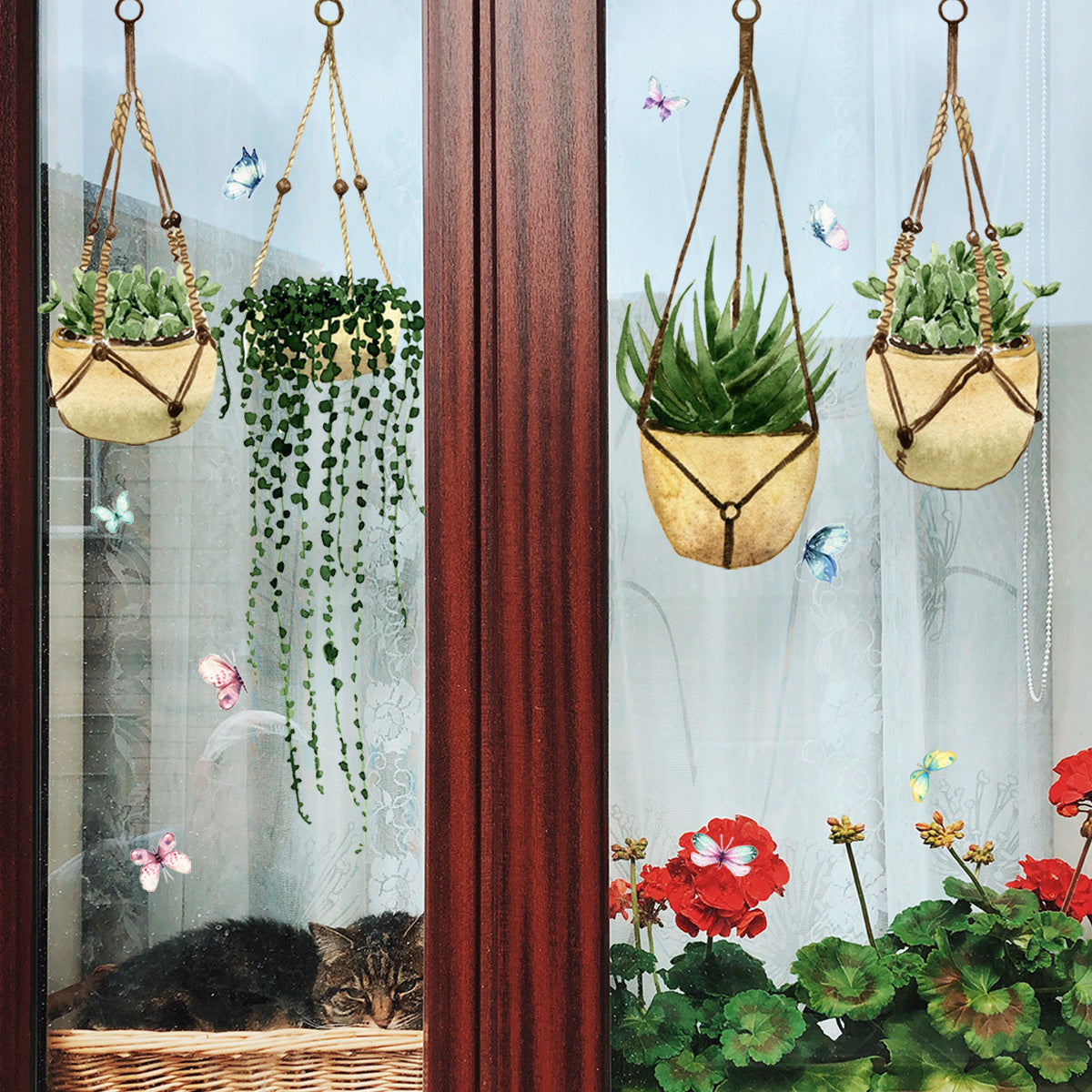 Statische raamdecoratie planten en vlinders