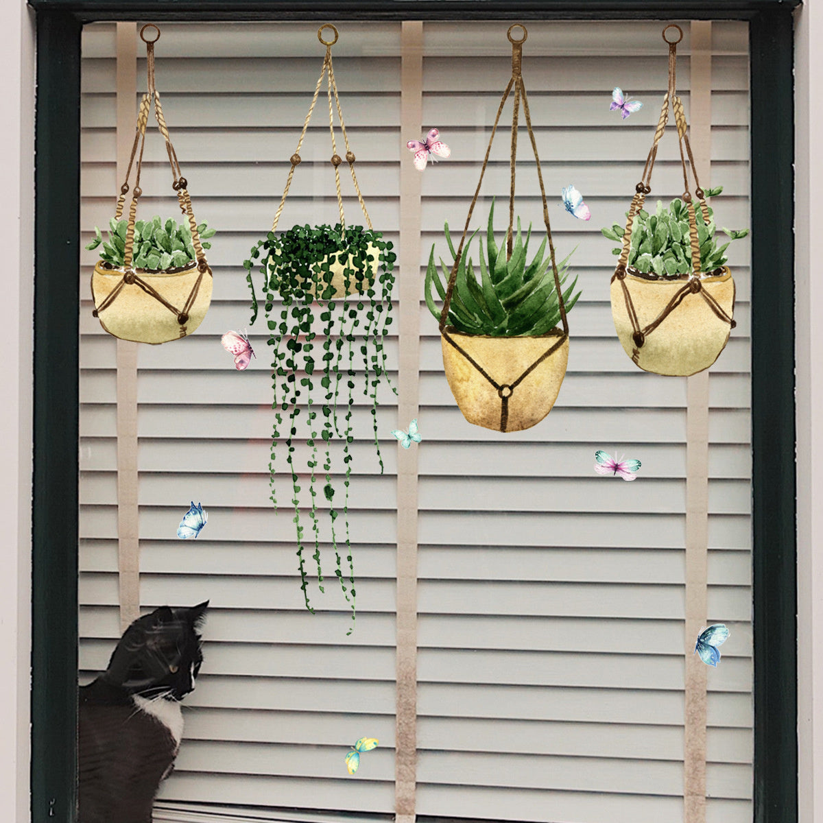Statische raamdecoratie planten en vlinders