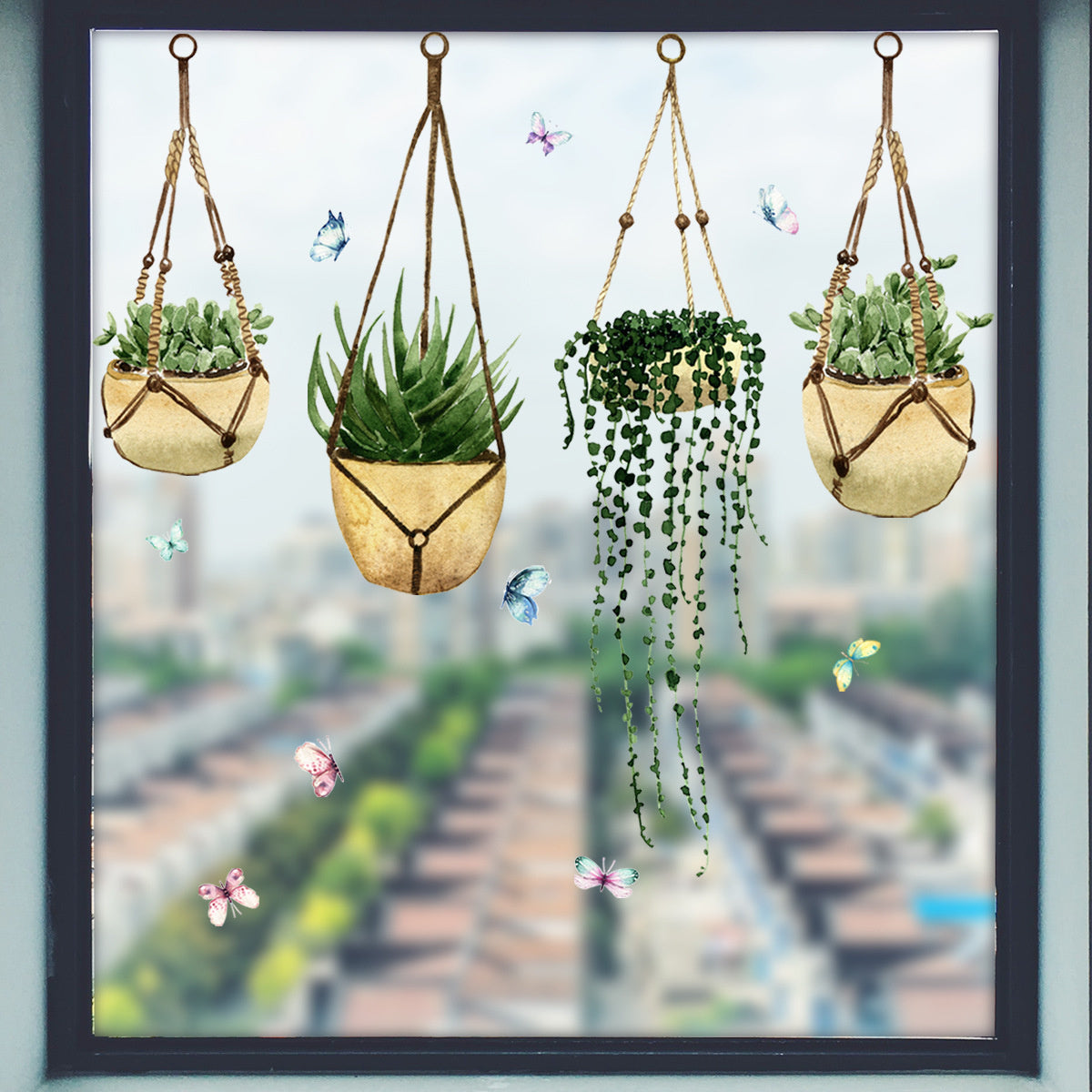 Statische raamdecoratie planten en vlinders