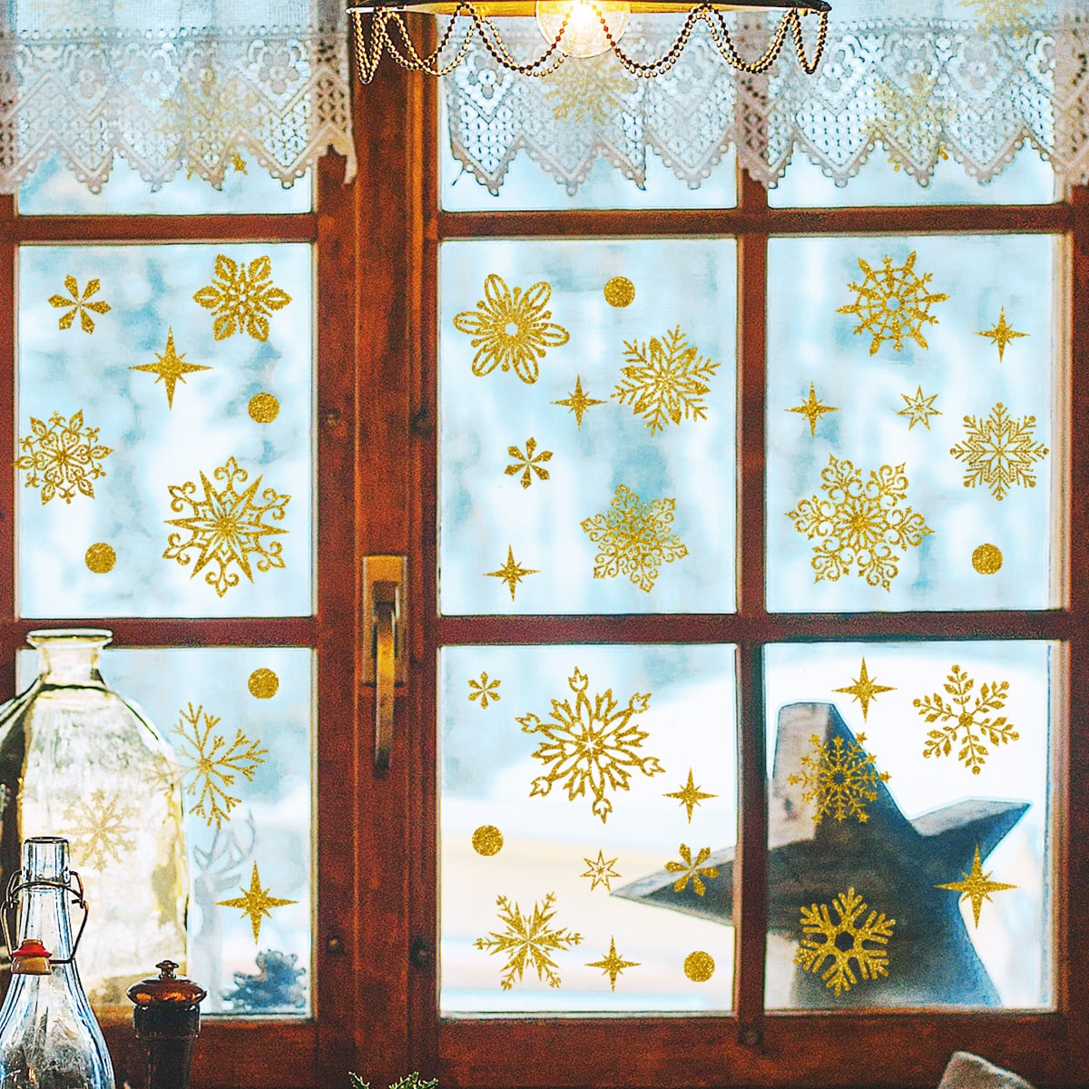 Statische raamdecoratie kerst sneeuwvlokken en sterren