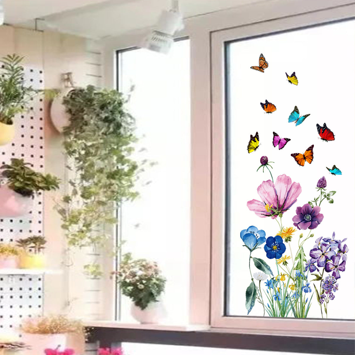 Statische raamdecoratie vlinders en bloemen