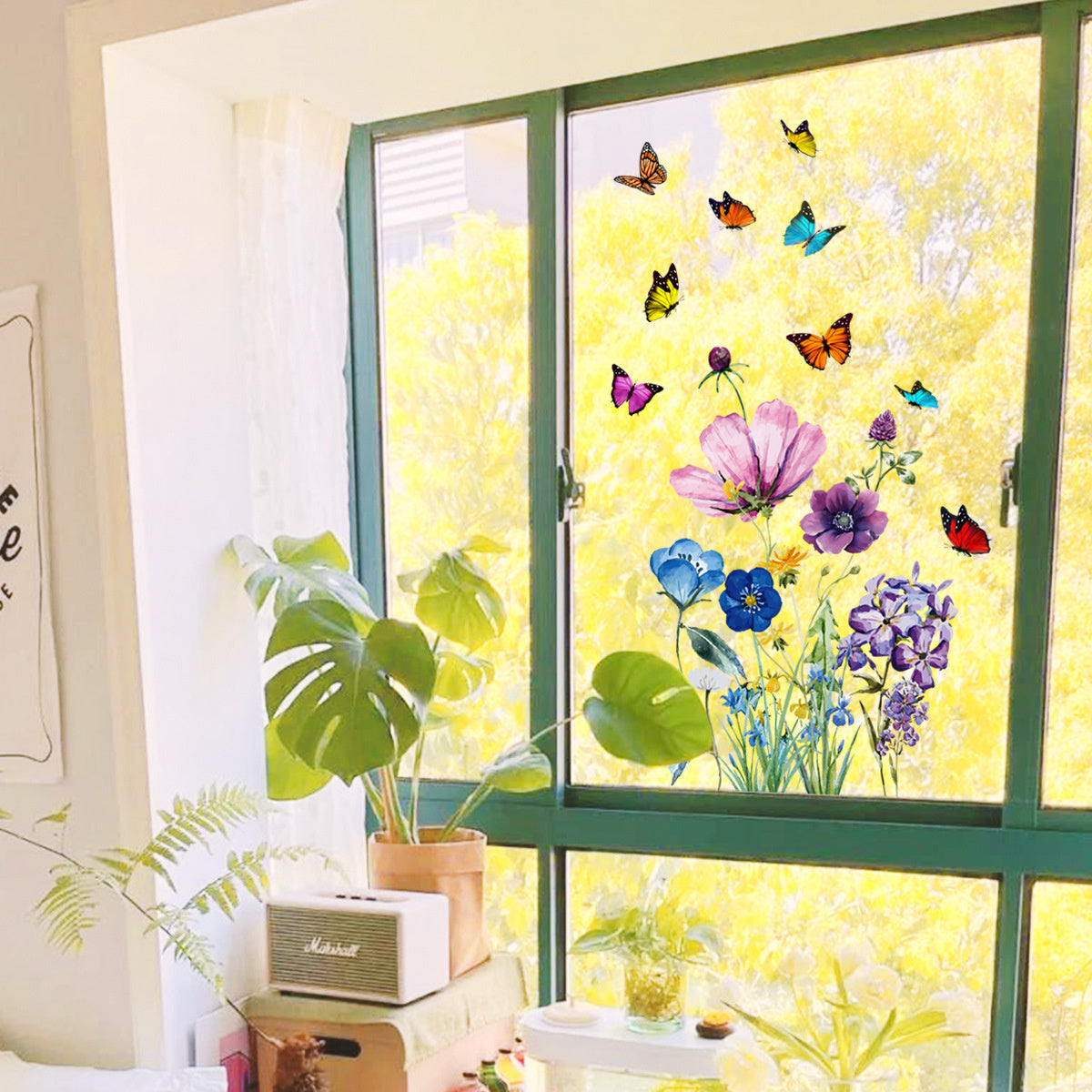 Statische raamdecoratie vlinders en bloemen