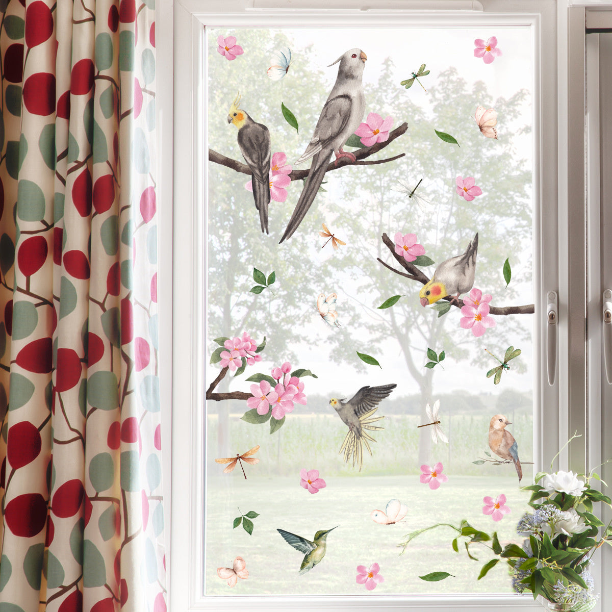 Statische raamdecoratie vogels en vlinders