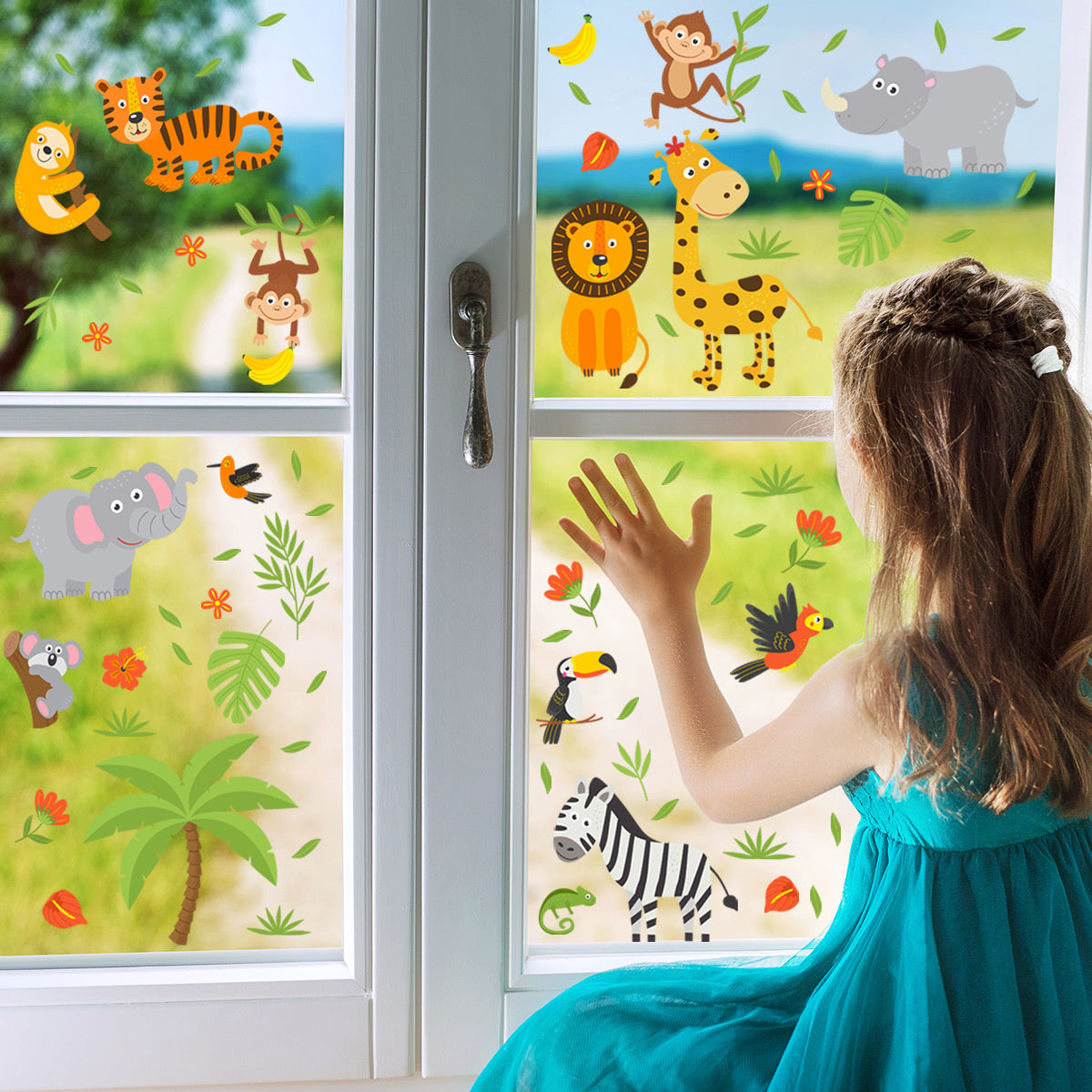 Statische raamsticker jungle dieren