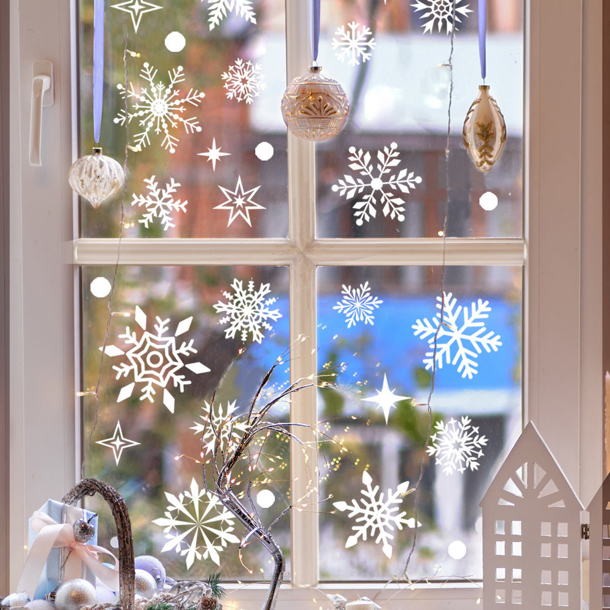 Statische Raamsticker sneeuwvlokken wit kerst - 40 stuks
