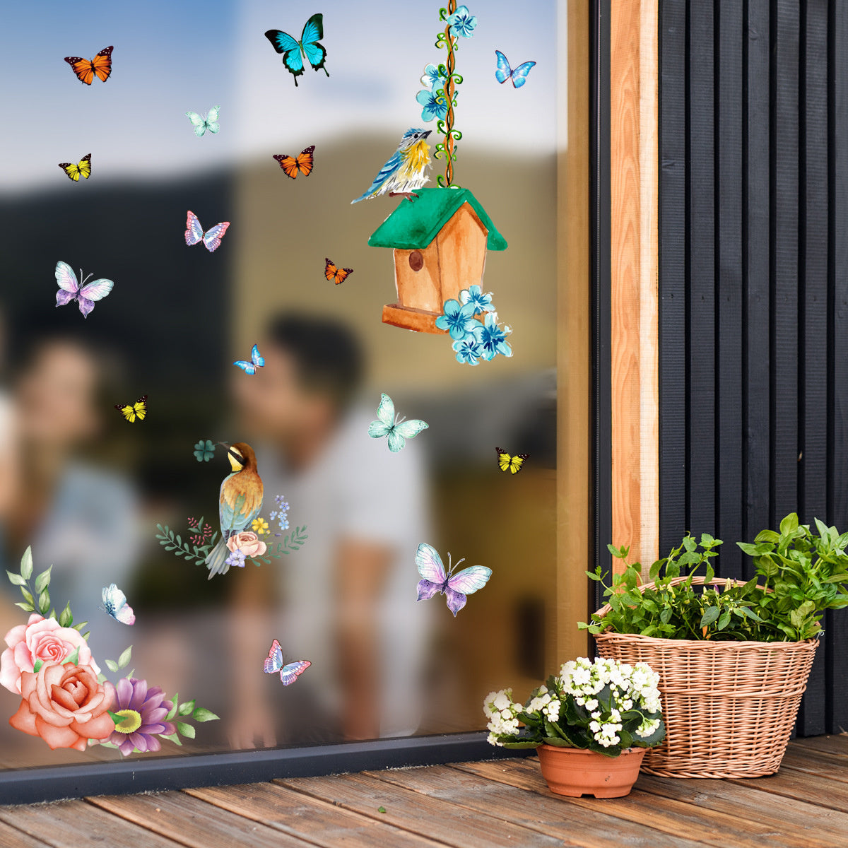 Statische raamdecoratie vogelhuisje