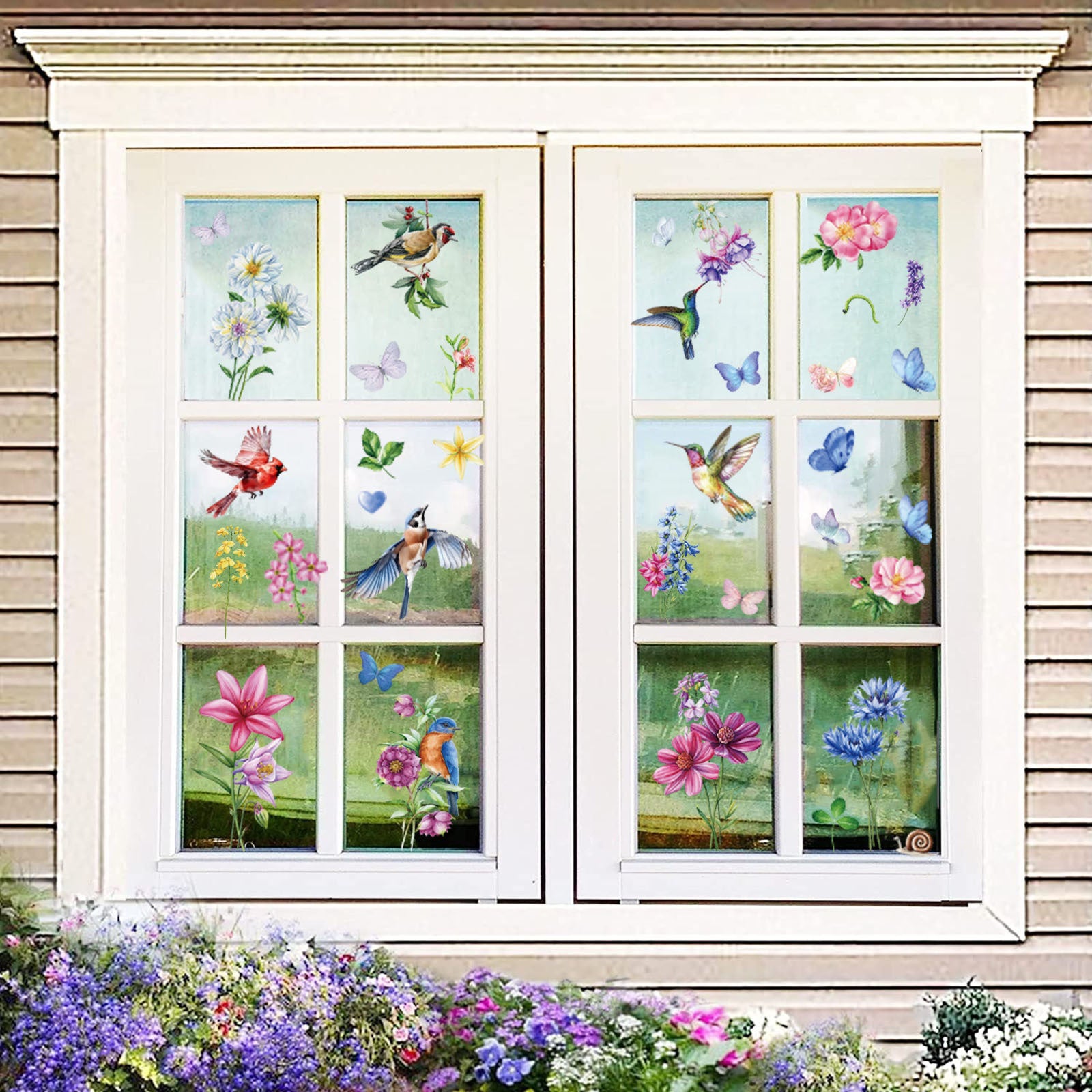 Statische Raamsticker Vogels & Bloemen – Dubbelzijdig Zichtbaar & Herbruikbaar