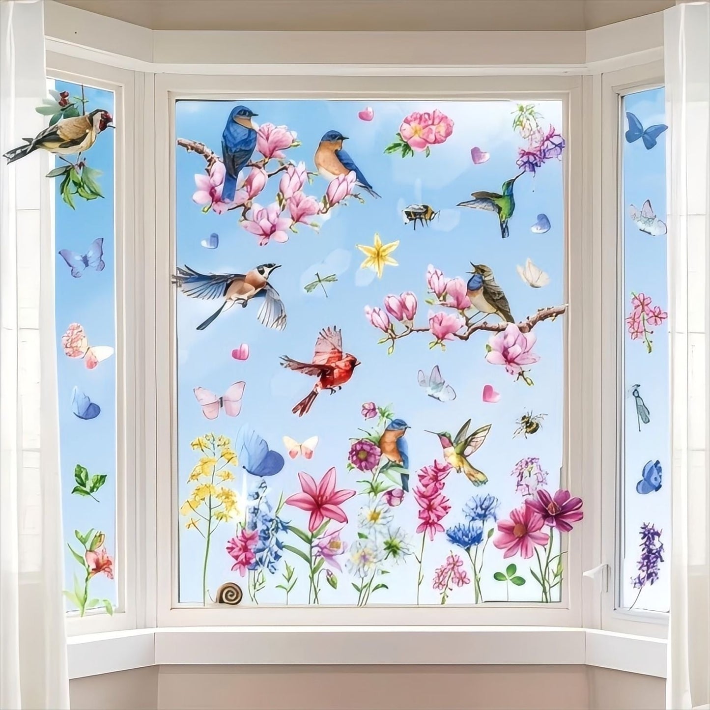 Statische Raamsticker Vogels & Bloemen – Dubbelzijdig Zichtbaar & Herbruikbaar