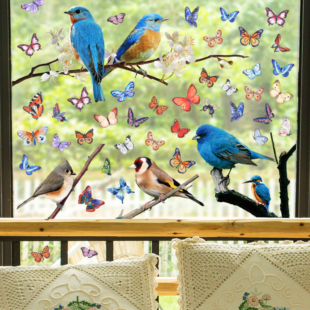 Statische raamsticker vogels en vlinders