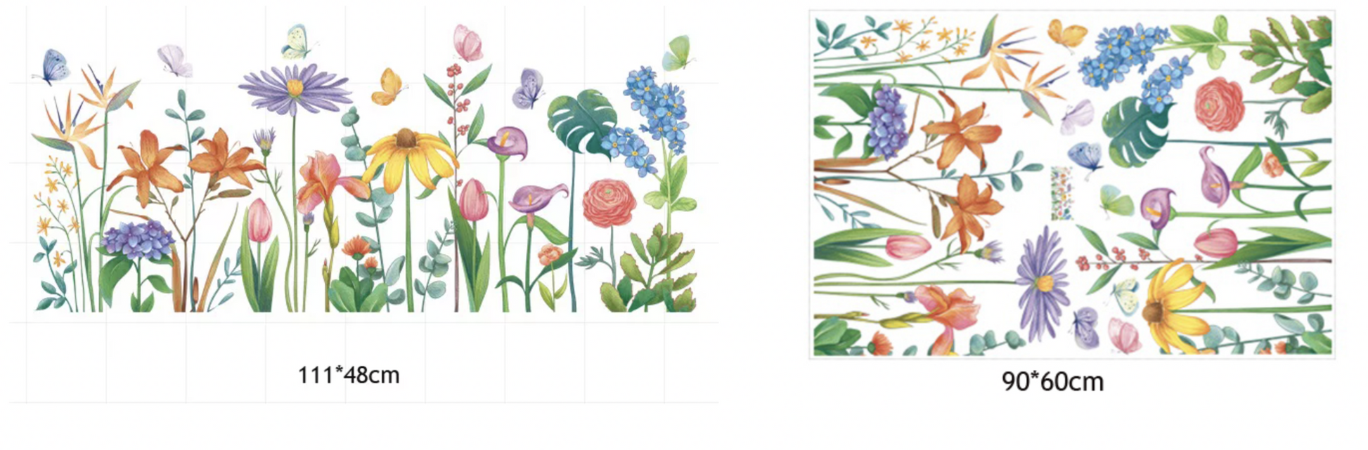 Muursticker bloementjes planten strook kleurrijk