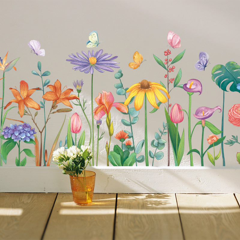 Muursticker bloementjes planten strook kleurrijk