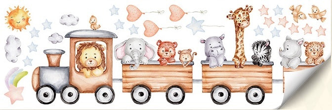 Muurstickers – Trein met Dieren - Zelfklevend & verwijderbaar