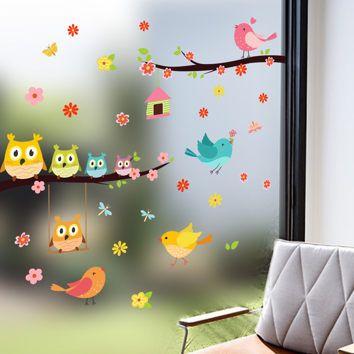 Raamsticker zelfklevend vogels op tak