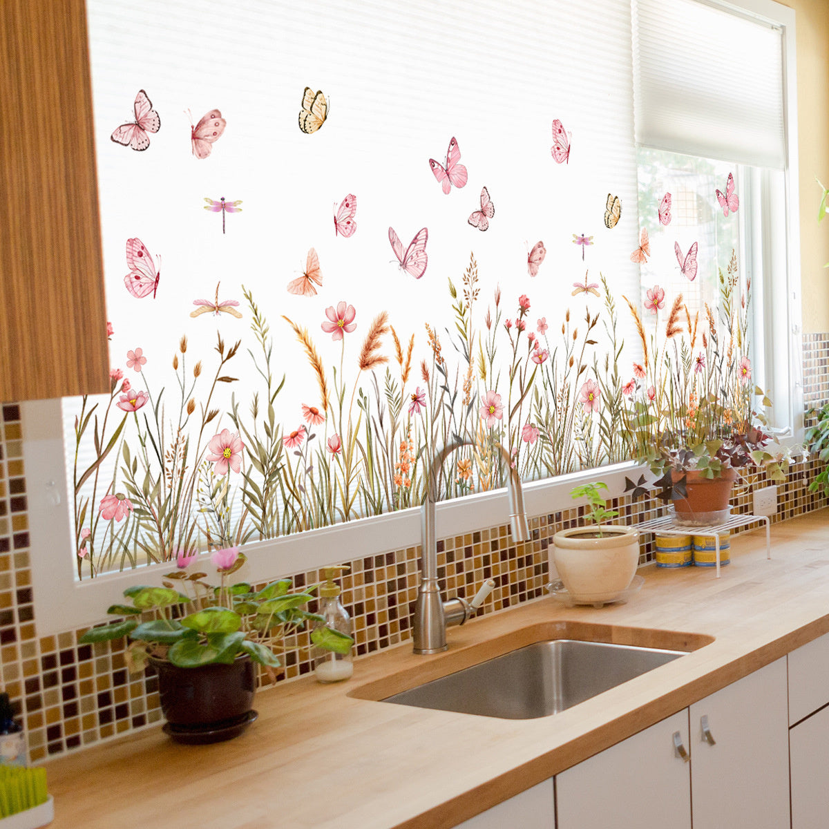 Raamsticker botanisch wildbloemen statisch hechtend dubbelzijdig zichtbaar