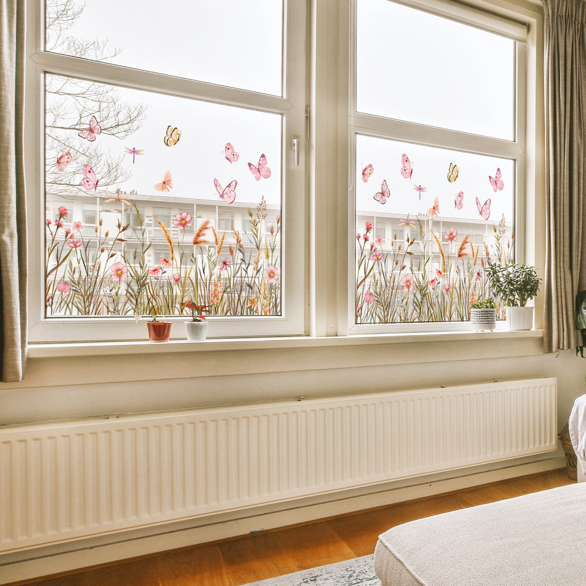 Raamsticker botanisch wildbloemen statisch hechtend dubbelzijdig zichtbaar