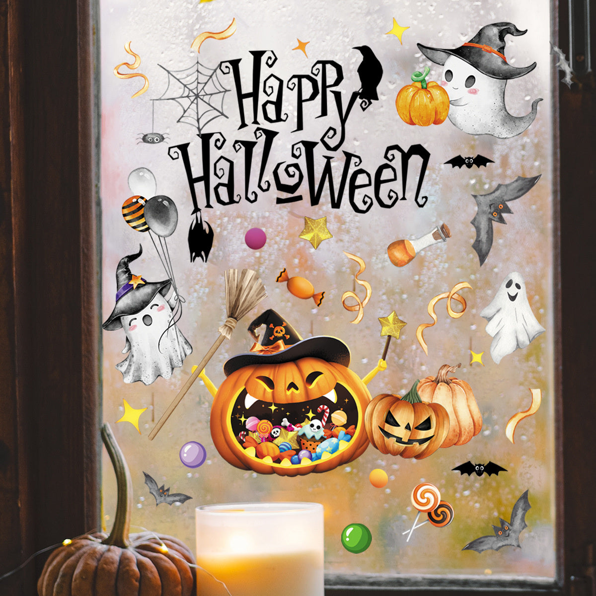 Statische Raamsticker Halloween – Spookjes, Pompoenen & Dubbelzijdig Zichtbaar