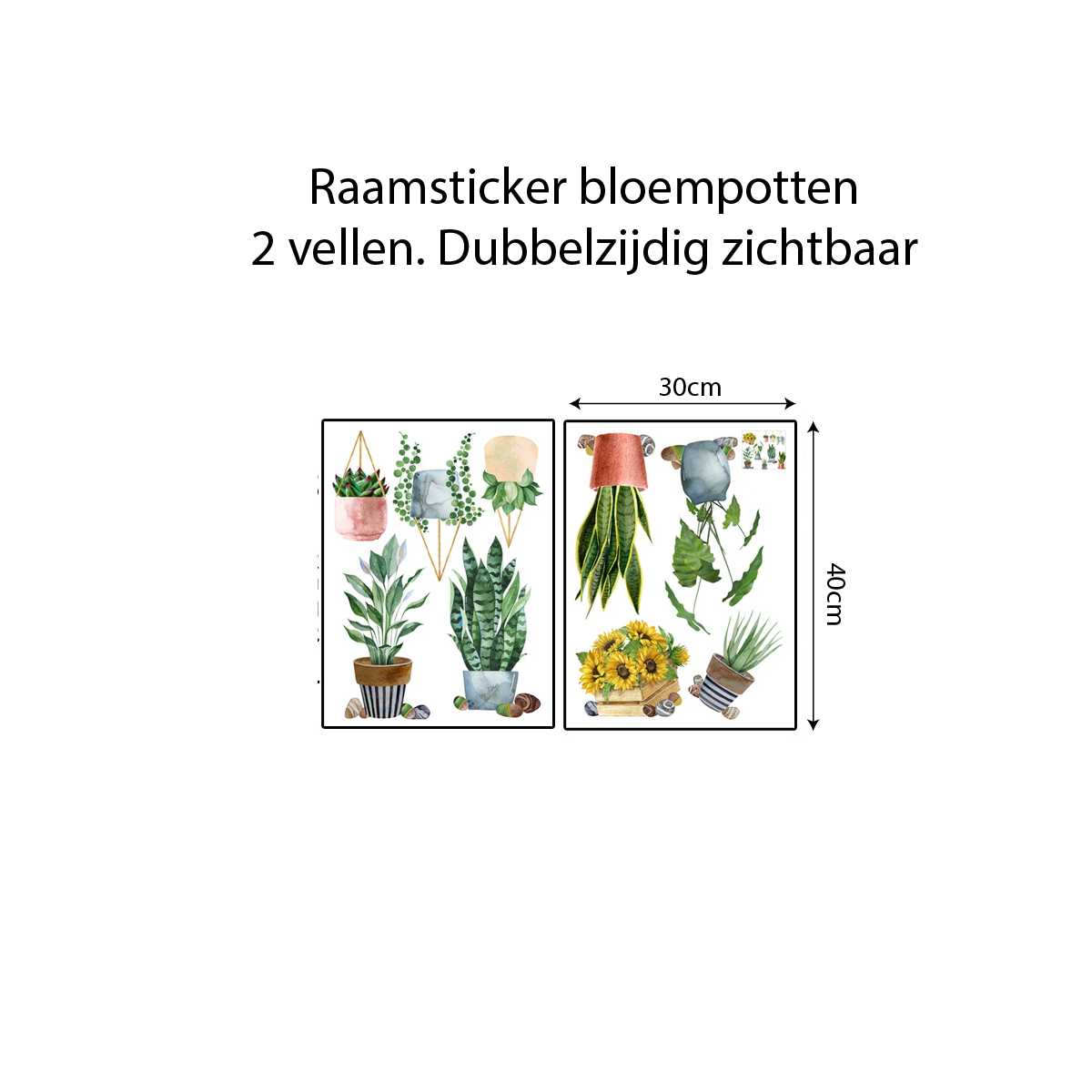 Statische Raamstickers dubbelzijdig geprint met Groene Planten en Bloemen – Natuurlijke Glasdecoratie voor Ramen en Etalages