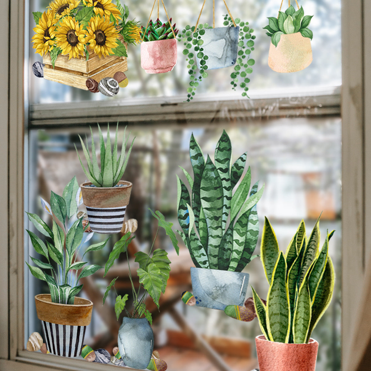 Statische Raamstickers dubbelzijdig geprint met Groene Planten en Bloemen – Natuurlijke Glasdecoratie voor Ramen en Etalages