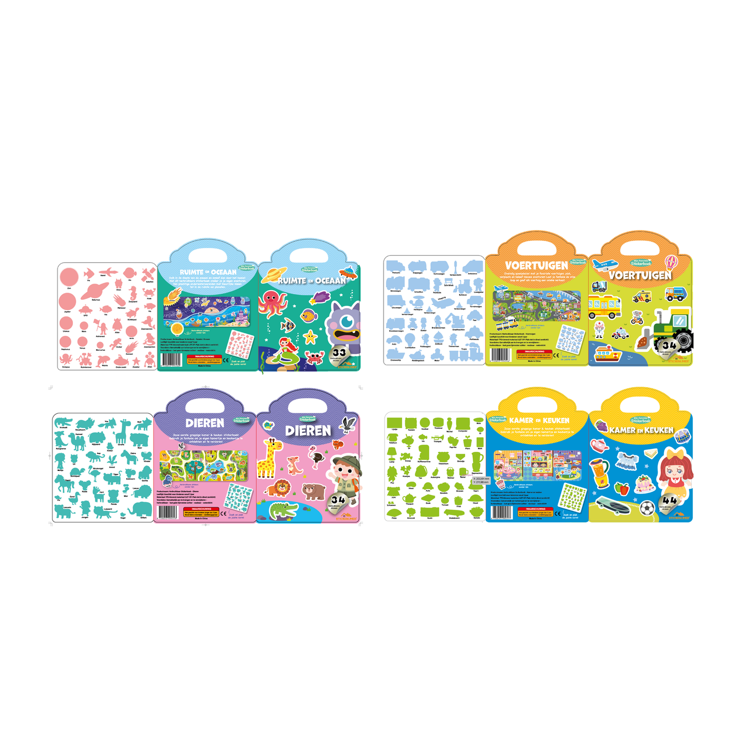 Stickerboek Kinderen: 4 Thema's  herbruikbaar