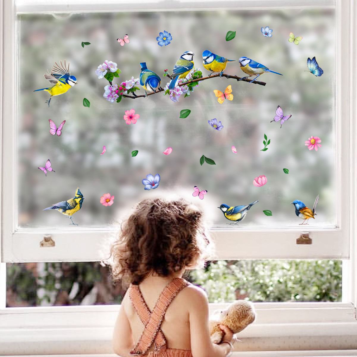 Raamsticker zelfklevend vogels met vlinders