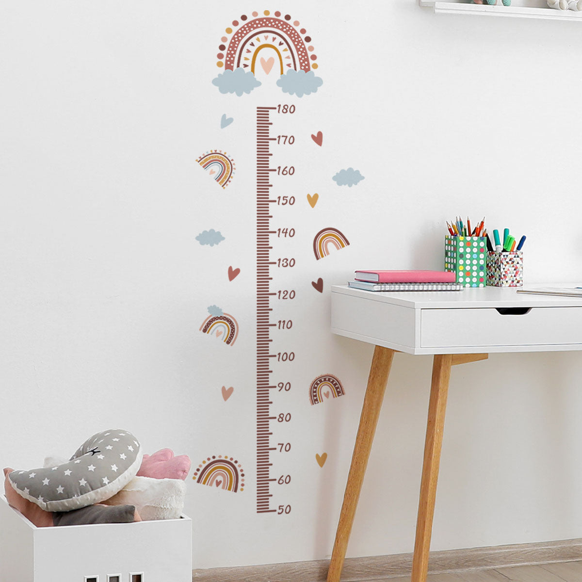 Muursticker groeimeter regenboog en hartjes kinderkamer meisjes