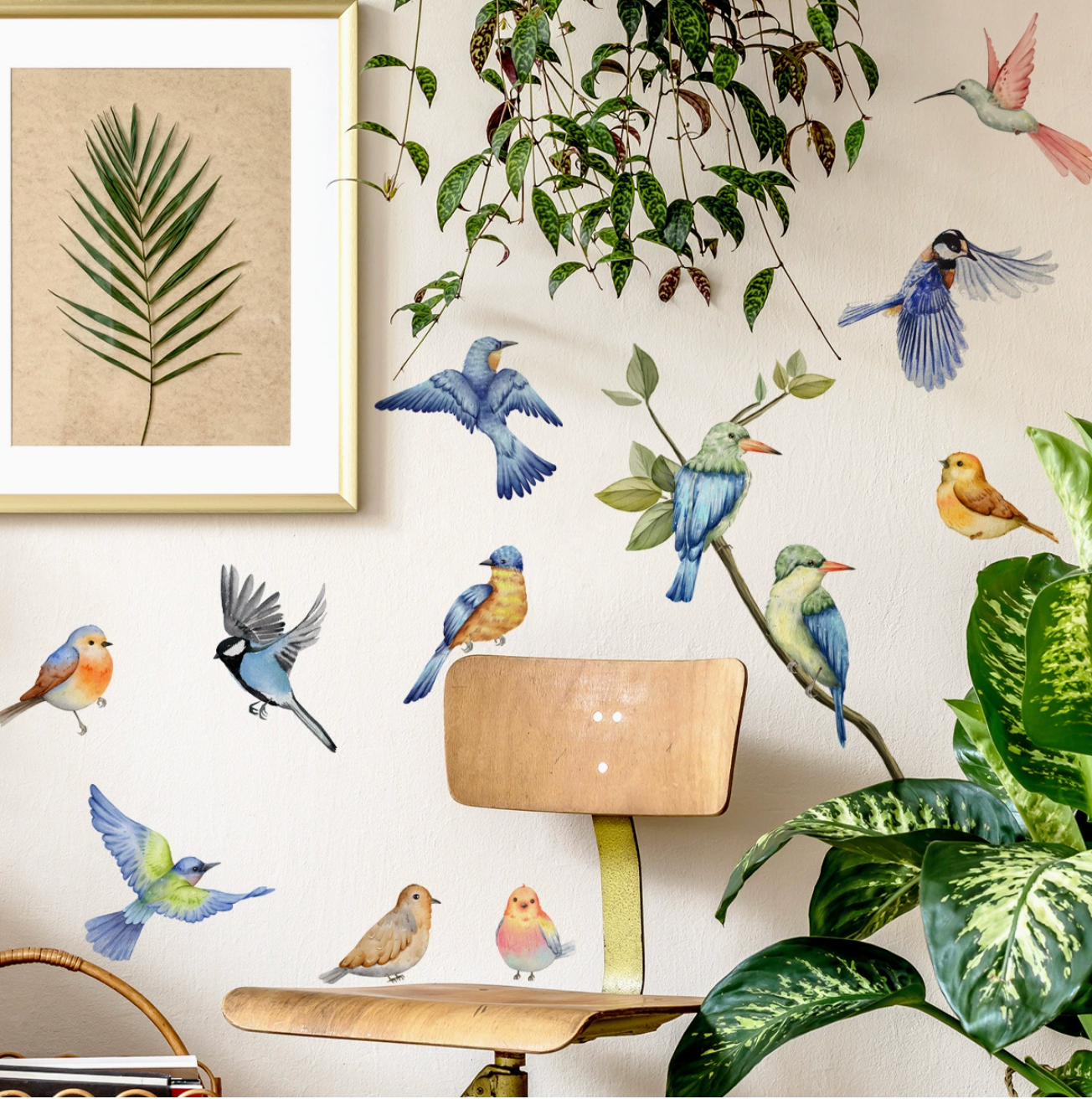 Zelfklevende Muurstickers Takken en Vogels – Natuur Wanddecoratie voor Woonkamer, Slaapkamer & Interieur