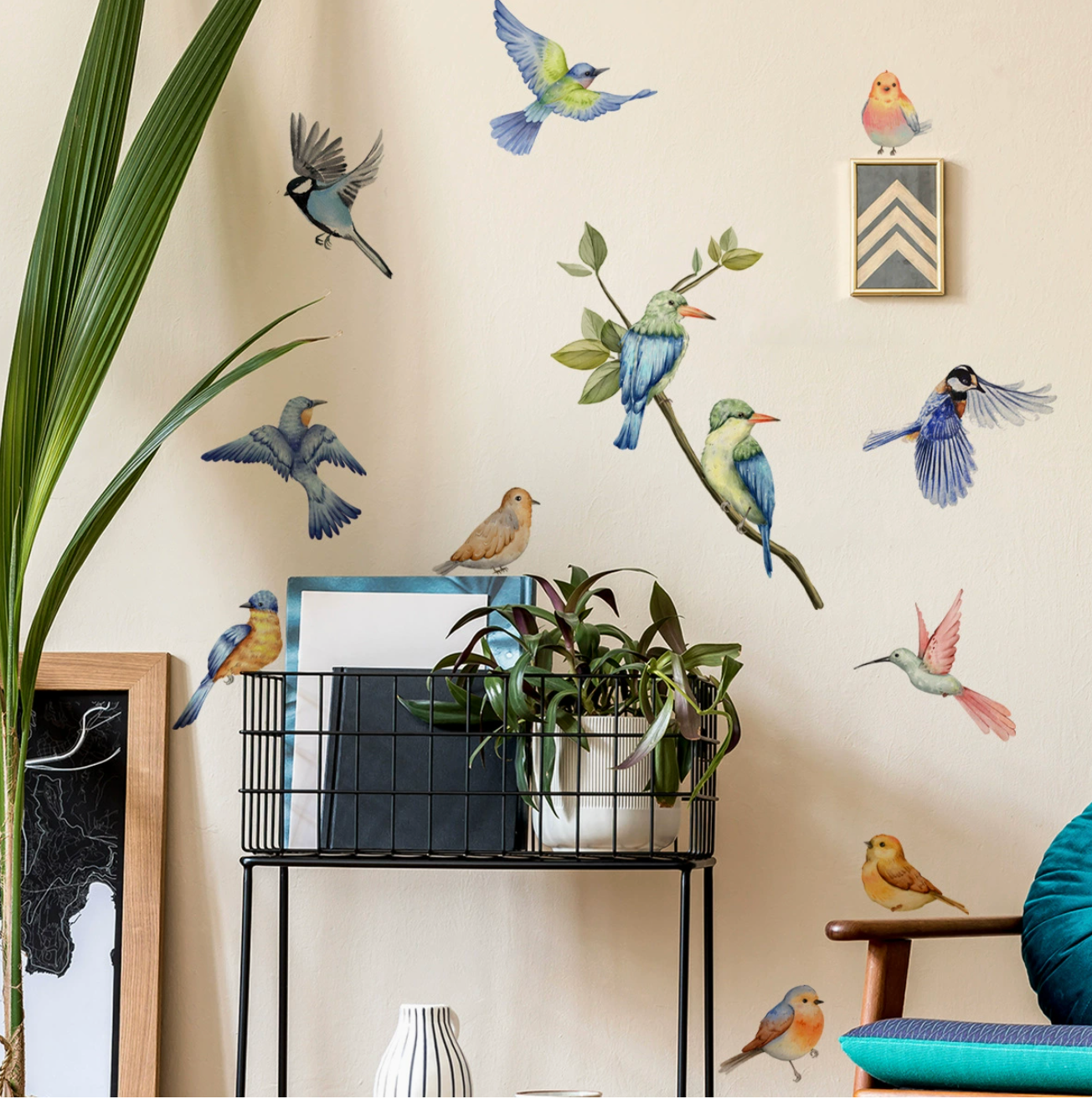 Zelfklevende Muurstickers Takken en Vogels – Natuur Wanddecoratie voor Woonkamer, Slaapkamer & Interieur