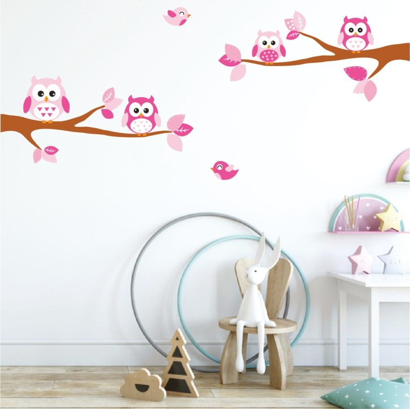 Takken met uilen roze thema XL kinderkamer meisjes