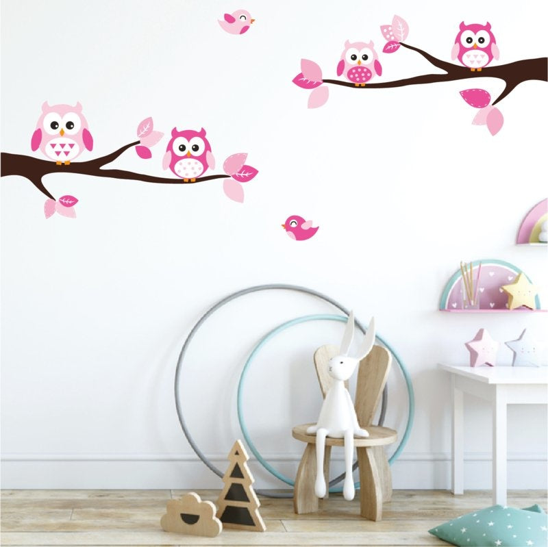 Takken met uilen roze thema XL kinderkamer meisjes