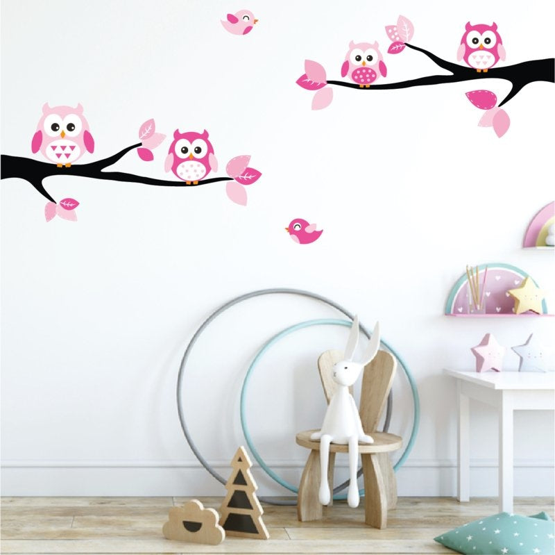 Takken met uilen roze thema XL kinderkamer meisjes