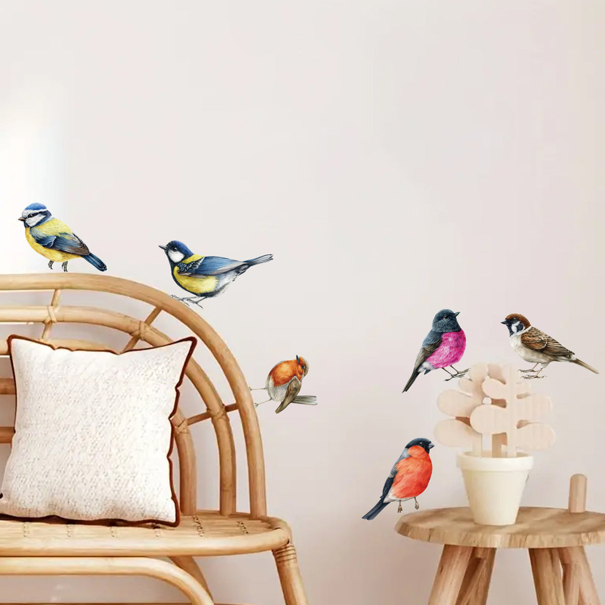 Muursticker vogels op tak huismussen