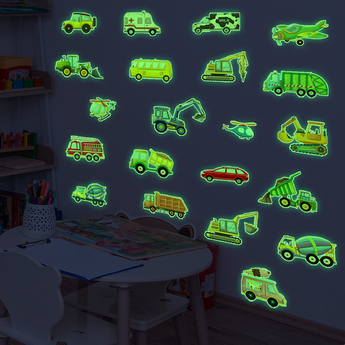 Glow in the Dark Voertuigen Muurstickers
