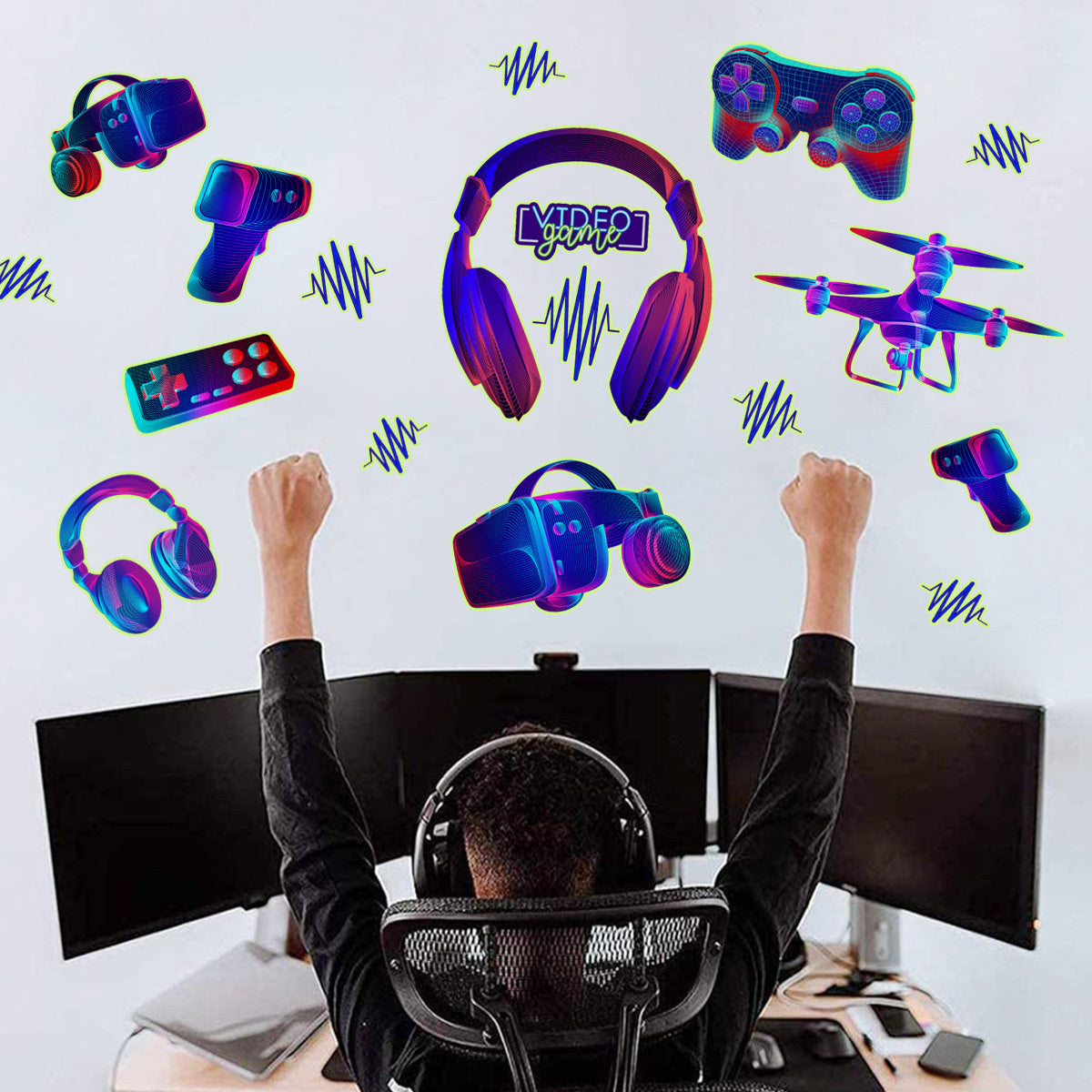 Muursticker game controllers glow in the dark kinderkamer