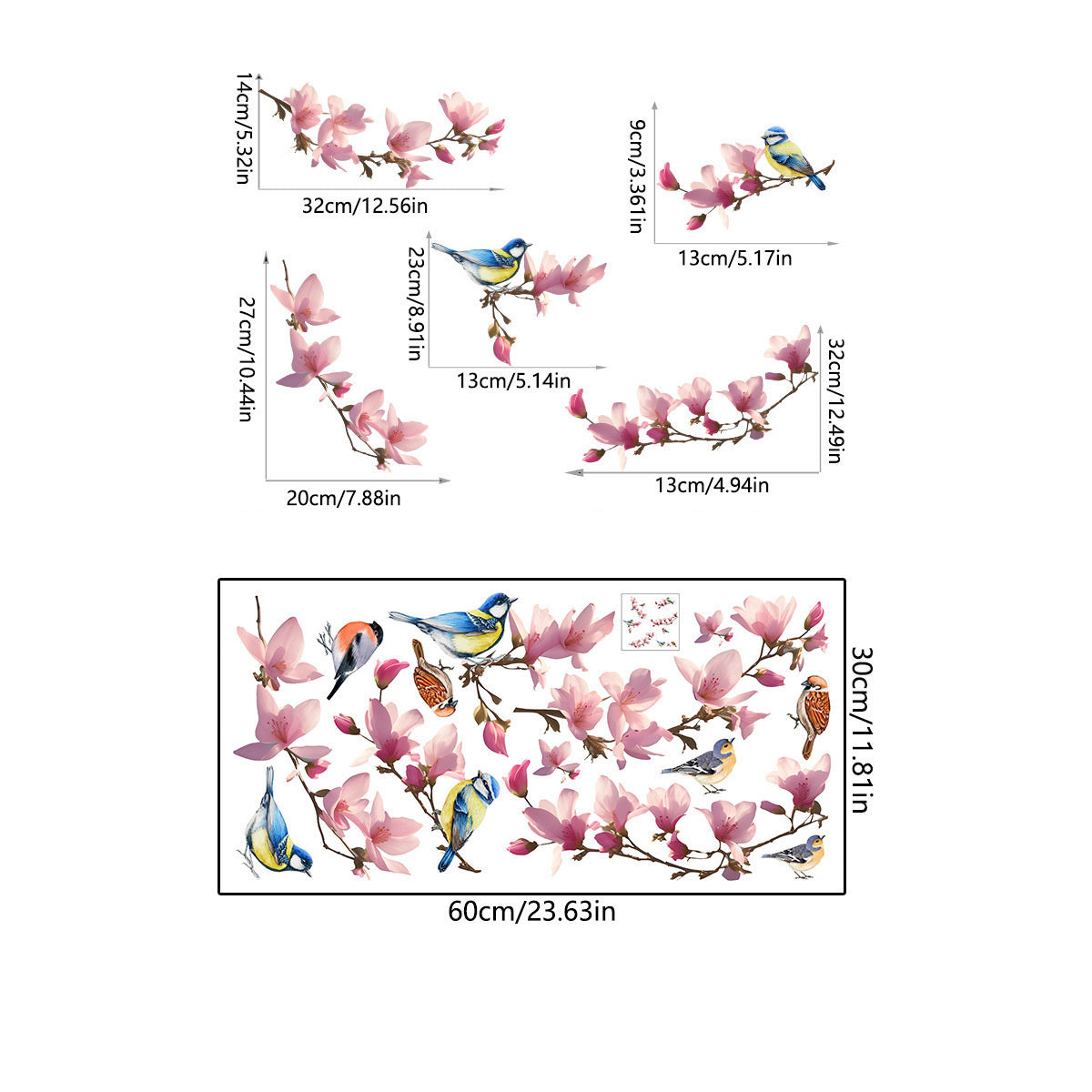 Raamsticker zelfklevend vogels met roze bloemen