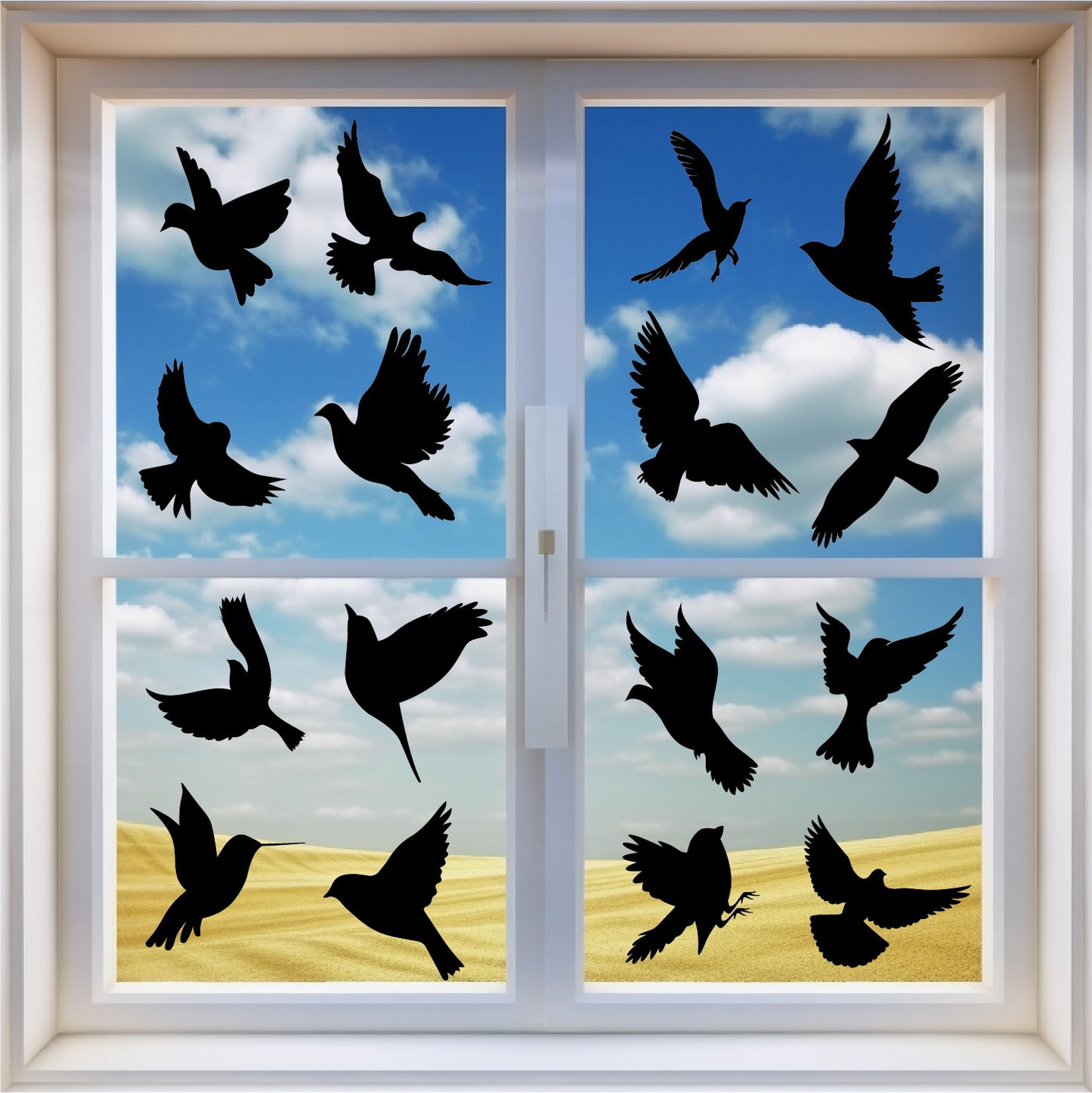 Zwarte statische vogels raamstickers 16 vogels