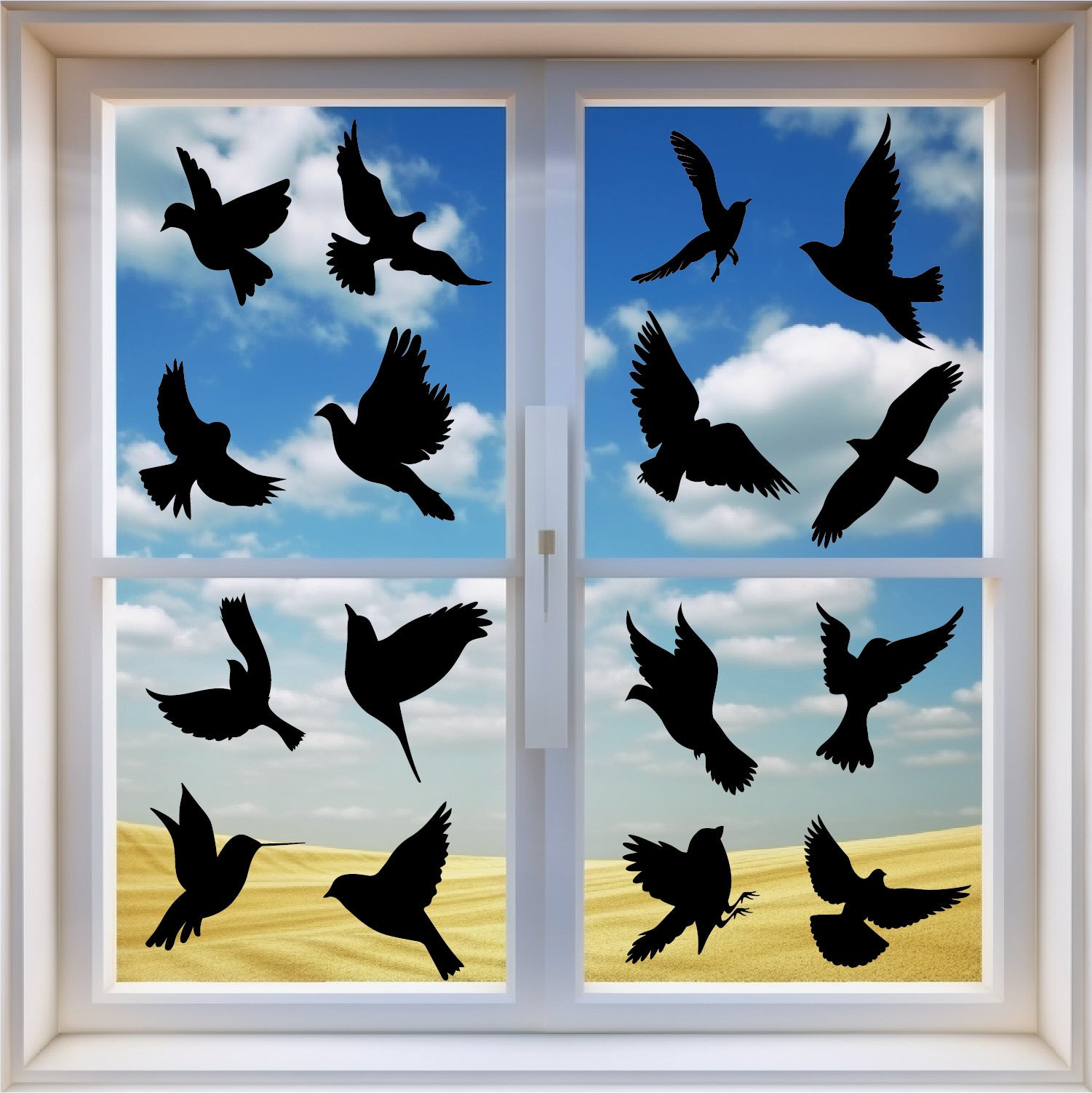 Zwarte statische vogels raamstickers 16 vogels
